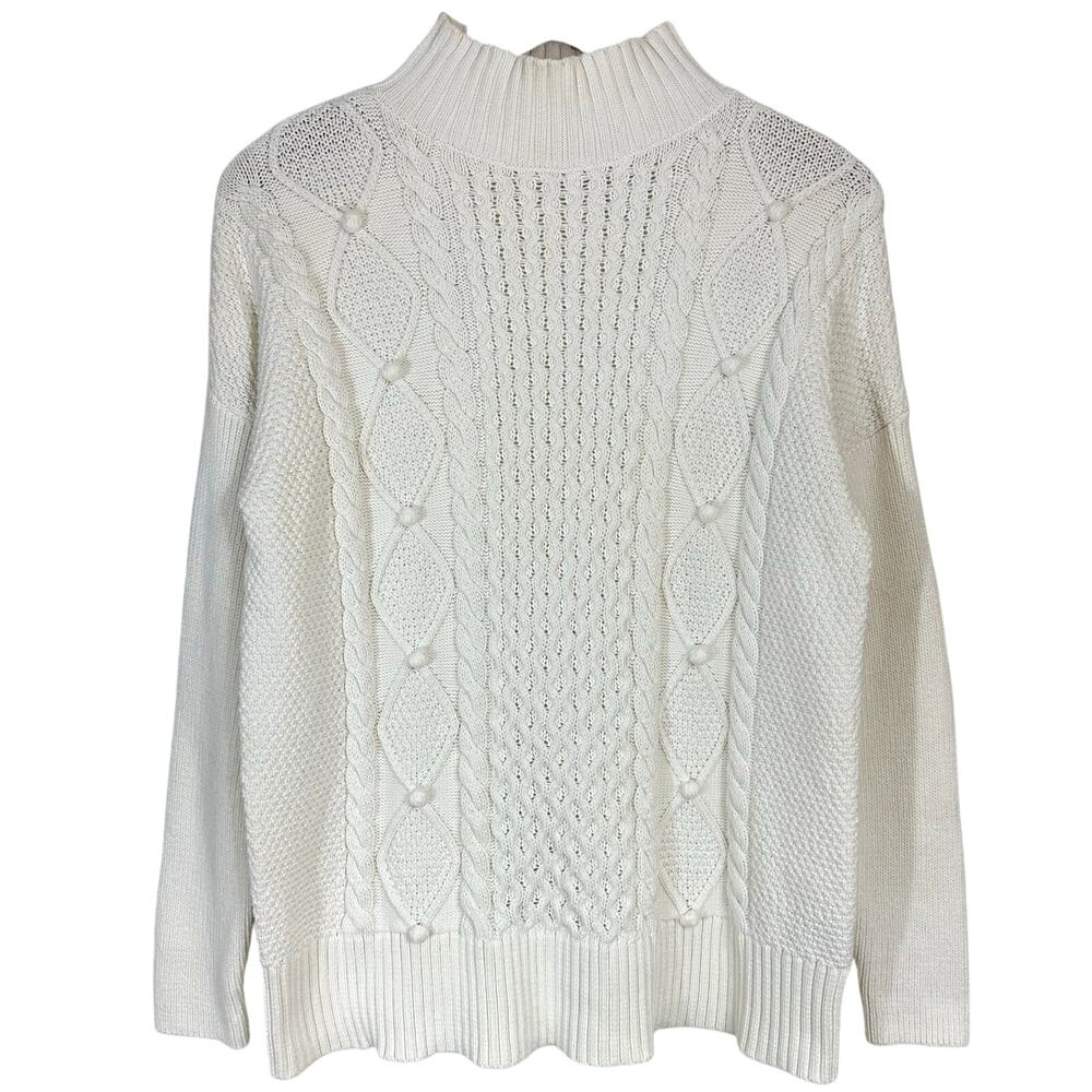JCrew Swingy Cable Knit Mock Neck Sweater Ivory Size Small Style AU220